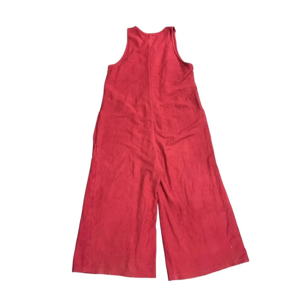 Back Beat Co. Organic Cotton Lounge Corduroy Knit Cropped Jumpsuit XL Overall - Picture 2 of 5